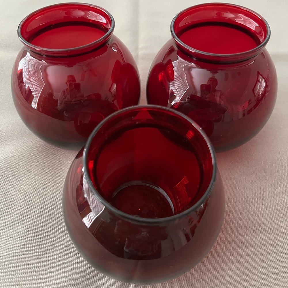 Vintage Anchor Hocking Royal Ruby Red Glass 4” Vases - set of 3
